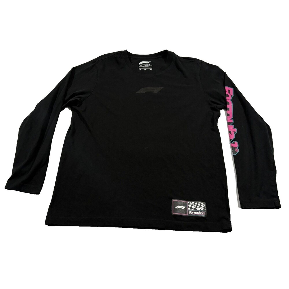 Formula 1 Miami Edge Graphic Black Crew Mens Long Sleeve T-Shirt Cotton Sz M